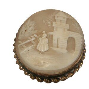 Victorian Hand Carved  Shell Cameo  Brooch with a scene of Rebecca at the Well